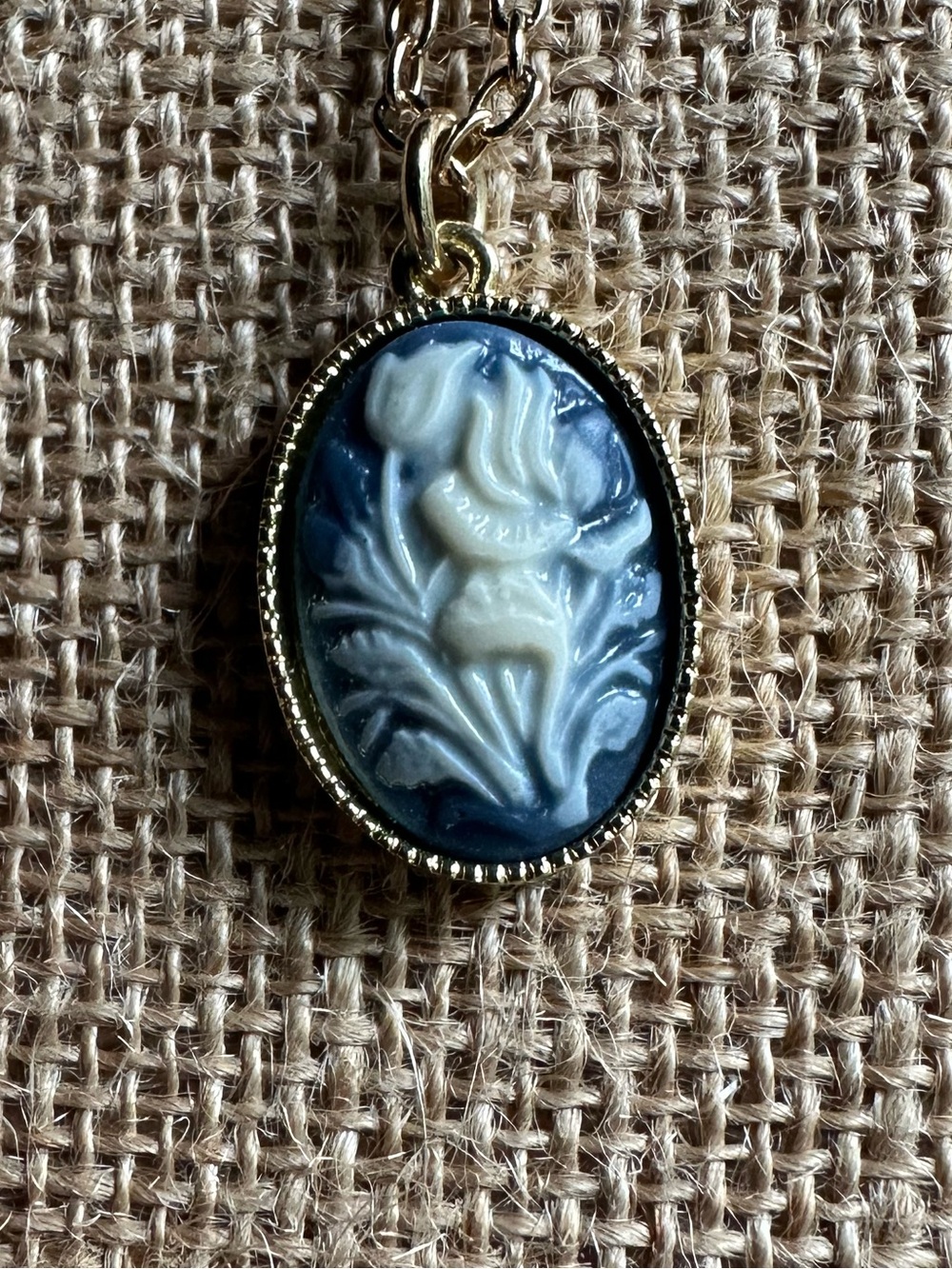 Blue Flower Cameo Necklace